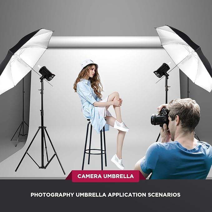[2 Pack] 33" Black/Silver Reflector Umbrella Kit,Photography Umbrella Lighting Reflector for Contrast, Concentrative Light,Studio/Outdoor Photo and Video Lighting Accessories (2 * 33" Black)…