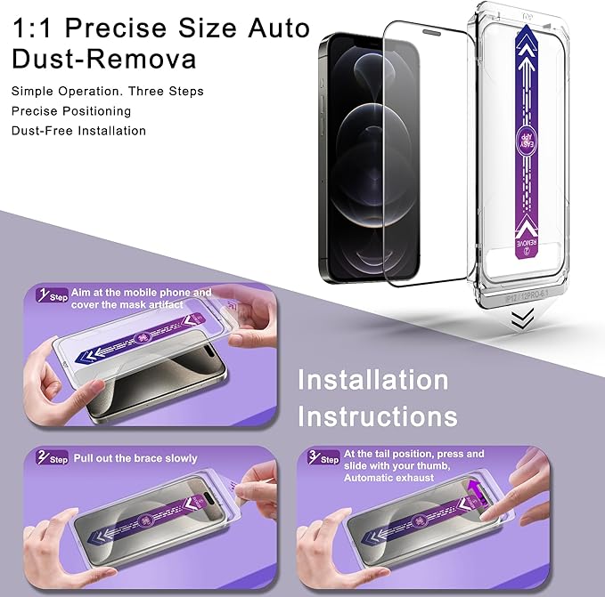 CHISHA 2-Pack Screen Protector Tempered Glass for iPhone 12 and iPhone 12 Pro 6.1-Inch, Auto Dust Removal, No Bubbles, High Definition Clear, Easy Installation