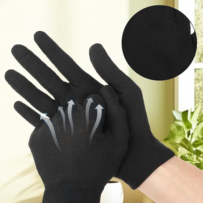 XLIUAX Black Cotton Gloves, 5 Pairs Thin Gloves Black Glove for Women Cloth Work Glove Liners for Art Handling Photography Photo Jewelry Inspection Work for Men