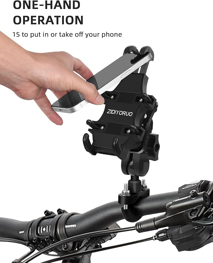 Motorcycle Phone Mount with Vibration Dampener, One-Hand Operation Bike Phone Holder Holds 4.7"-7.1" Cell Phones on Handlebar, ATV Cell Phone Holder for Bike Motorcycle Scooter ATV