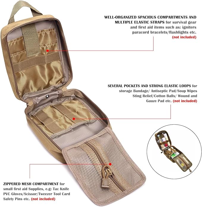 first aid kit bag empty Molle ifak pouch emt tactical medical pouch med rip away belt pouch small rescue tool pouches (TAN)