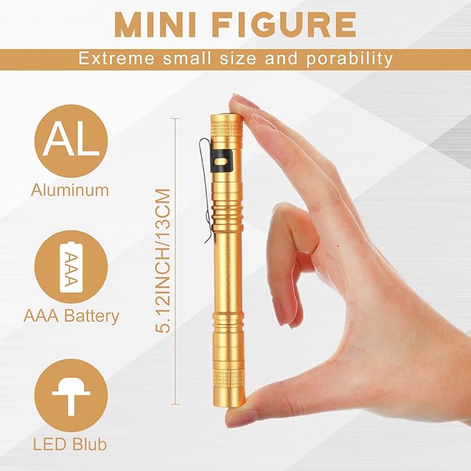 Hortsun 20 Pcs Mini Pen Light Flashlights Christmas Gifts for Men Pocket Flashlights Pen with Clip Small LED Handheld Slim Torches Without Battery(5.12 Inch,Yellow)