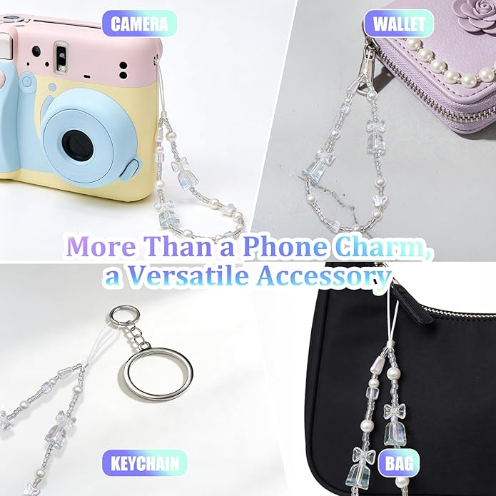 Beaded Camera Wrist Strap, Phone Wristlet Charm Lanyard, Cute Digital Camera Charm Lanyard,Strap Beaded Camera Chain for Phone Bag Keychain Accessories