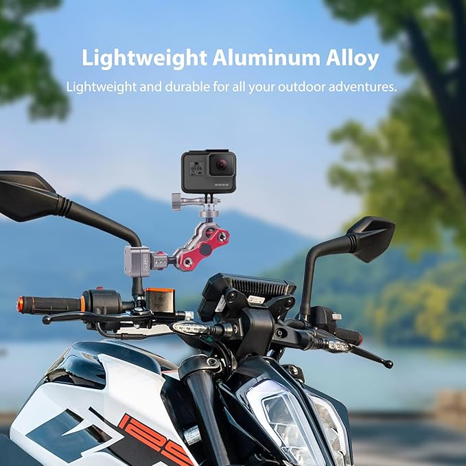 cametv 360° Adjustable Motorcycle Mirror & Car Headrest Mount – CNC Aluminum Universal Clamp (12-16mm) for Action Cameras, Smartphones & Vlogging Rigs 61030