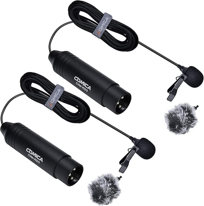 COMICA XLR 48V Phantom Power Lavalier Microphone,CVM-V02O 5.9fts Omni-Directional Lapel Mic for Canon Sony Panasonic Camcorders Zoom H4n H5 H6n Tascam DR-40 DR-60D/70D DR-100 Recorders 2 Pack