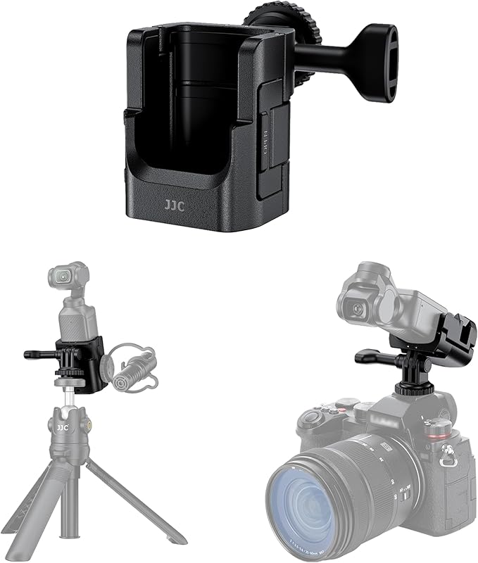 JJC 3-in-1 Expansion Adapter for DJI Osmo Pocket 3, Pocket3 Tripod Mount & Hot Shoe Camera Extender Converter, 1/4-20 Stick Handle Bracket Accessories, with Action Camera Port & Cold Shoe Holder