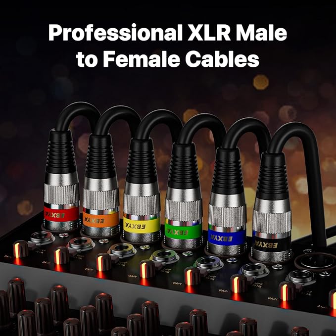 EBXYA XLR Microphone Cable 2 Feet - Male to Female 3 Pins Balanced Cables, 6 Pack
