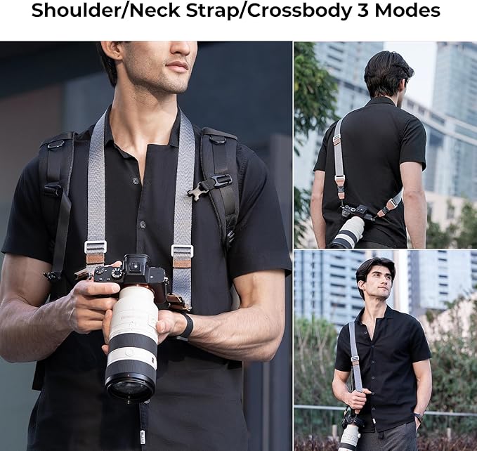 K&F CONCEPT 32mm Camera Neck Strap for Photographers Camera Strap Quick Release Clip Adjustable Sling Strap Compatible with Nikon Canon Sony Olympus DSLR Camera Grey