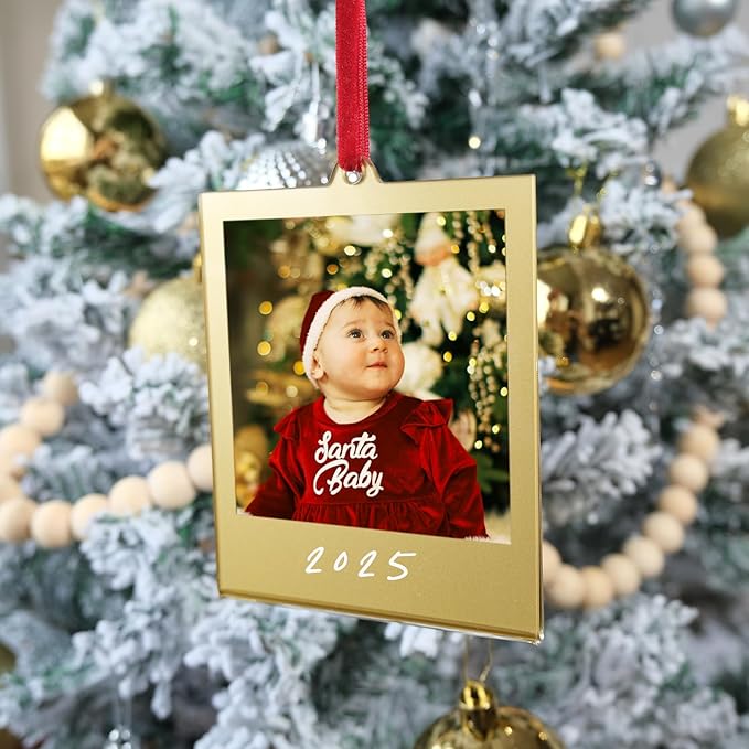 6 PCS Polaroid Film Photo Frame Ornaments 3.5 * 4.25inch Polaroid Picture Frame Display With Writing Space,Double-Sided instax mini Frame For Christmas Tree Decor, Hanging Mini Photo Frame Ornaments For Kids (Gold)