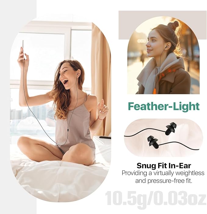 Hearprotek Sleep Headphones, 1 Pair USB C Wired Earbuds with Soft Silicone Noise Reduction Type C Earbuds with Microphone, Ideal for Sleeping, snoring, Relaxation (Black)