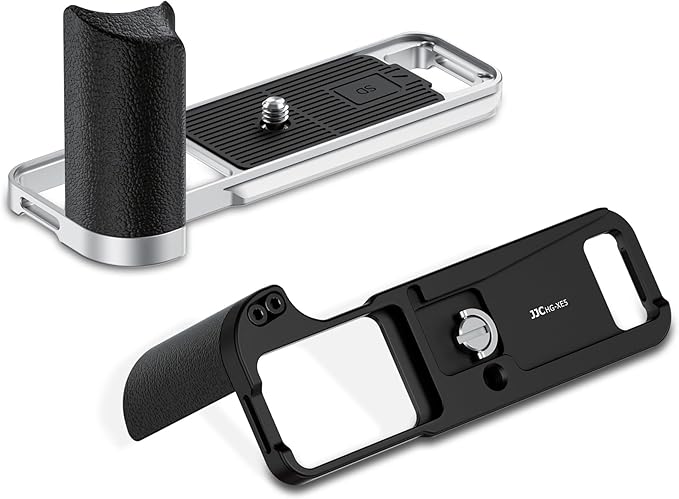 X-E5 L-Shape Hand Grip with Shutter Button for Fuji Fujifilm XE5 XE-5 Handgrip Handle Compatible with Peak Design Capture Camera Clip, Built-in SD Card Slot & Arca Quick Release Design -Silver(NO SD)