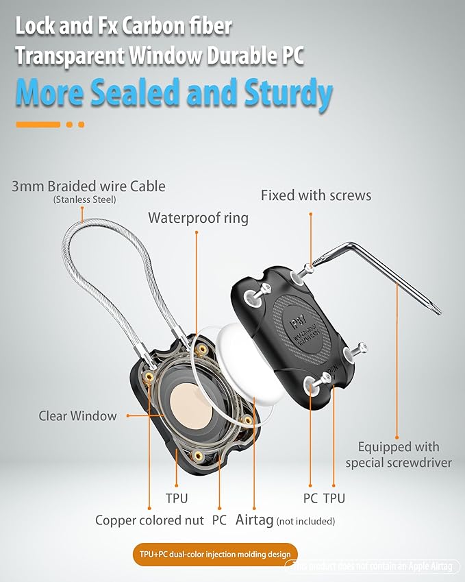 for Airtag (1st & 2nd Gen) Holder with Wire Cable 4 Pack, Secure Lock Airtag Keychain,IPX7 Waterproof,360°Hard Protective Air Tag Case Holder for Key Chain,Key Ring,Car,Luggage
