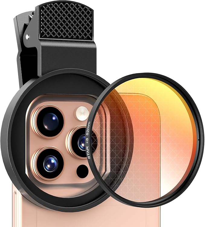 8 Points Star Filter,52mm Rotatable Star Lens for iPhone 16/15/14/13 Pro Max Moto Google Samsung TCL Phone, Cross-Screen Sparkle Effect Starburst Filter with Clip,Nightscape