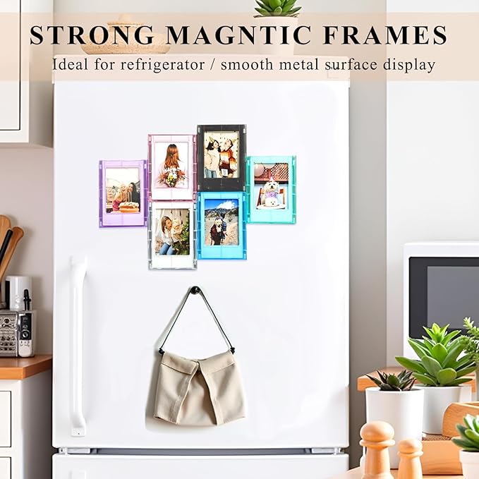 JOYZO 2x3 Magnetic Picture Frames, 6 Pack Small Frames with Front Covers for Fujifilm Instax Mini Films, fits for Polaroid Instax 12 11 90 8 41 99 40 50 EVO Desk Refrigerator Display(Semi-Clear)