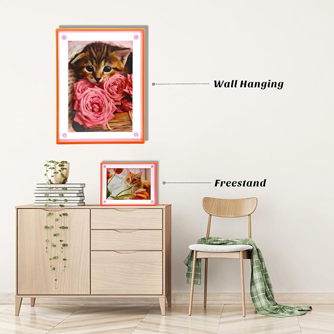 Gelite Acrylic A4 Frame to Display A4 Pictures or Smaller Mat-free Neon Floating Photo Frame for Wall and Tabletop, Neon Pink