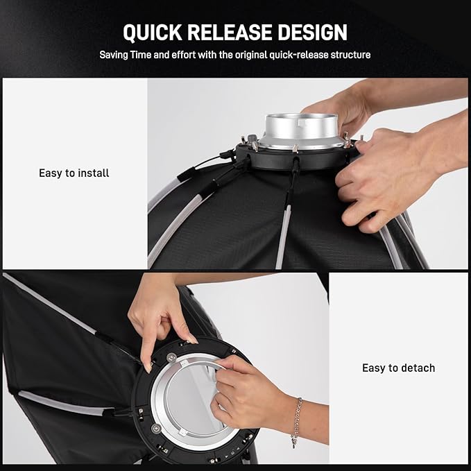 GVM 24.6in Softbox Soft Light Bowens Mount, 65cm Quick Release Softbox & Honeycomb Grid Compatible with GVM P80S/ SD80D/G100W/PR150R/PRO-SD200B/PRO-SD300B Video Light and Other Brand Video Lights