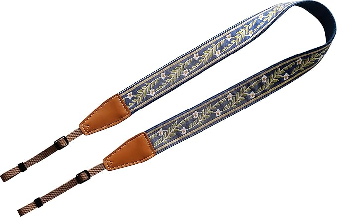 Original Design Personalized Adjustable Camera Strap Vintage Blue Jasmine, Fit for Canon Nikon Sony Olympus Interchangeable Lens Digital Camera/DSLR etc.