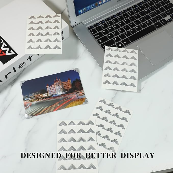 240 Pcs Silver Photo Corners Self Adhesive Picture Corners, Scrapbook Photo Corner Stickers, Photo Mounting Corners for Photo Album, Picture Frames, Journal, 10 Sheets