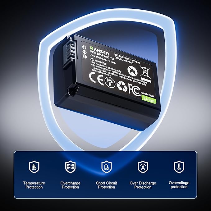 3-Pack FW50 Replacement Battery with Type-C Direct Charging for Sony A7III/A7II/A7RIV/A6500/ZV-E10/Alpha A6000/A6500/A6300 /A5100/A5000 RX10 II Cameras