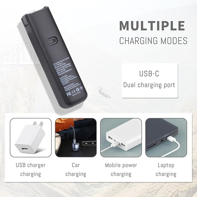 Pocket 3 Battery Handle Compatible for DJI Osmo Pocket 3 Camera, 5000mAh Portable Power Replacement, Built in 22.5Wh Extra Battery Fast Charge and Reserved 1/4”Thread Hole (1pcs)