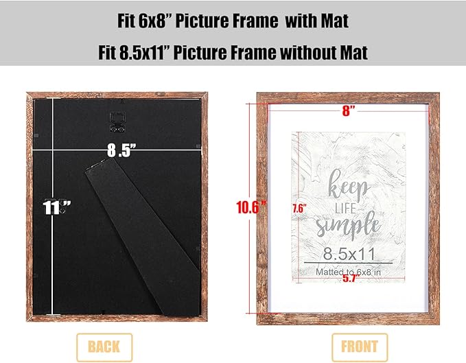 kennethan 8.5x11 Picture Frame Rottern Brown Set of 3, Wooden Poster Frame for Tabletop and Wall Mounting Display for Home, Office,Gallery,Holiday with Photos, Posters, Puzzles