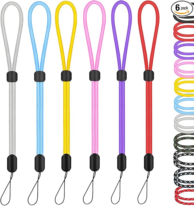 Hukado Hand Wrist Strap Lanyard, 6 Pack 8inch Adjustable Nylon Wristlet Straps Keychain String for Cell Phone Case Holder, AirPods Pro 2 2022, Camera, Key, GoPro, USB Drive, Ski Glove (Multi-ColorA)