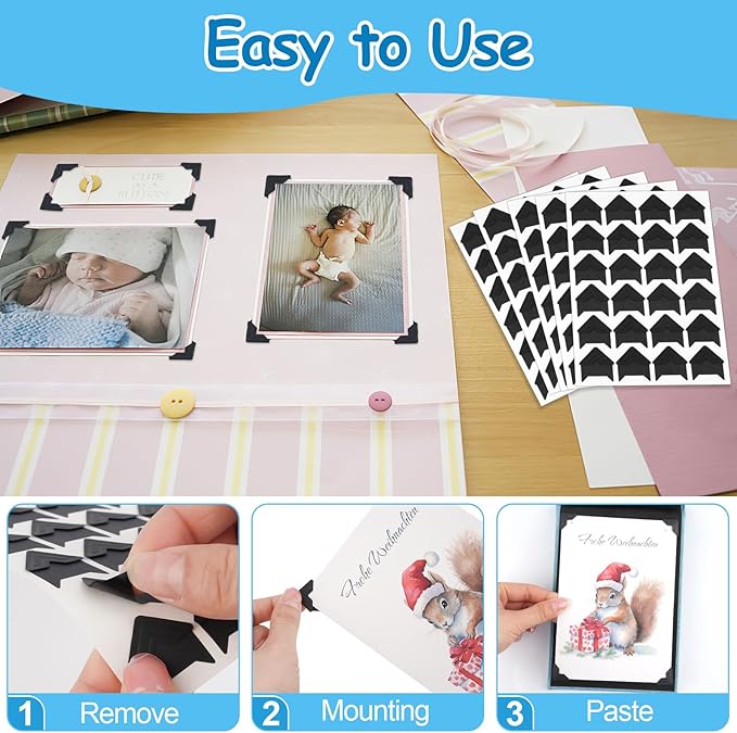 432 Pcs Photo Corners Self Adhesive, Acid Free Picture Corners for Scrapbooking, Photo Corners for DIY Scrapbooking, Photo Album, Memory Books, Diary (Black)