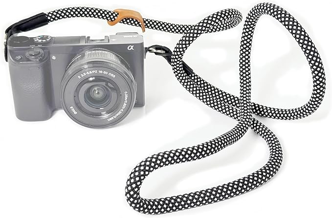 Little Fire Craft Camera Strap Crossbody Camera Neck Shoulder Strap 127cm Climbing Rope for Photographers Lanyard 10mm Thick - Black/white