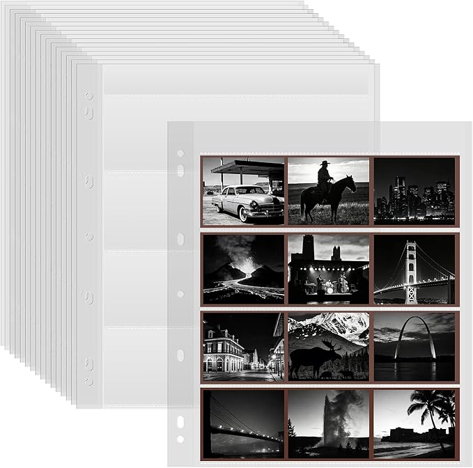 50PCS 120 Film Negative Sleeves Acid Free Archival Film Negative Storage for 120 film Can Hold 16 Pieces of 6×4.5 CM 12 Pieces of 6×6 CM Per Page Compatible with 3-Ring Binders for Organizing 120 Film
