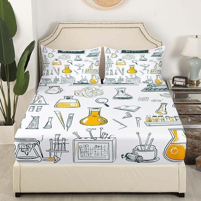 Erosebridal Science Formula Bed Sheets Set Chemical Subject Theme Sheet Set for Boys Girls Math Equation Sheets Teens Kids Math Science Fitted Sheet Mathematics Formula Flat Sheet Full Size