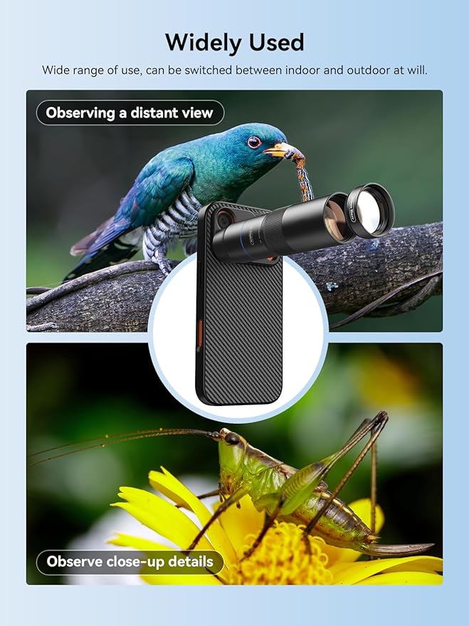 MIAO LAB HD 10X Telephoto Lens & 200mm Macro Lens, 2-in-1 Aluminum Phone Camera Lens Kit with 17mm Lens Thread Interface Mobile Phone case. Phone Lens Attachment Fit for iPhone 17 Pro