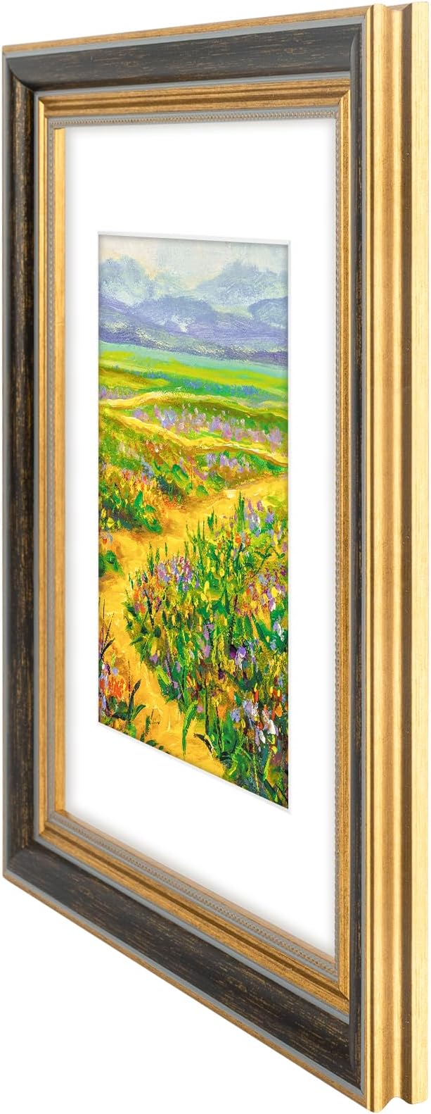 Golden State Art,11x14 Ornate Picture Frame for 8x10 Photo with Mat or 11 x 14 Prints Without Mat, Real Glass Wall Display Horizontally or Vertically (Color: Black Gold)