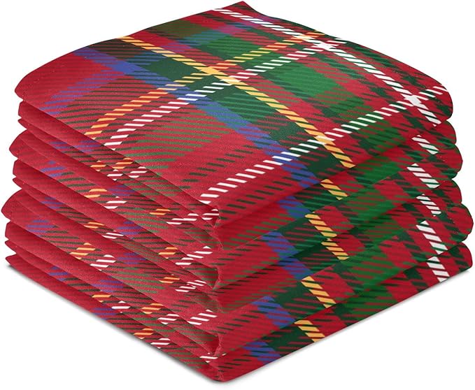 Christmas Tartan Plaid Striped Pattern Kitchen Dish Towels Set of 4, Tea Towels Absorbent Microfiber Cleaning Cloth Decorative Quick Dry