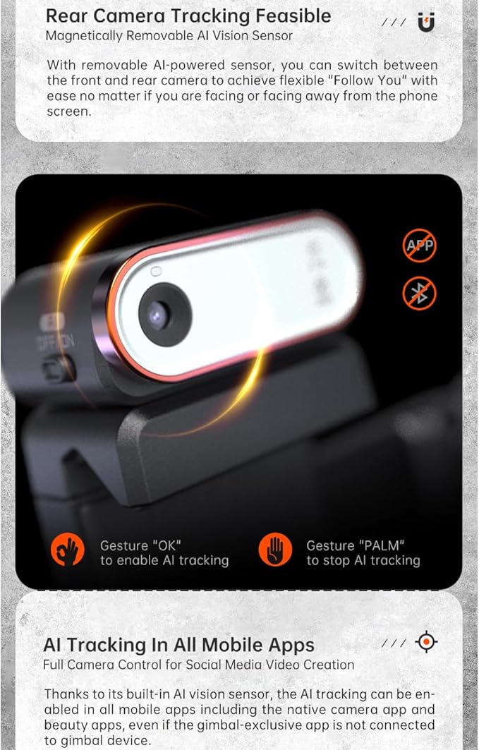hohem iSteady M6 Kit Gimbal Stabilizer for Smartphone,3-Axis Phone Gimbal with AI Tracking Sensor Magnetic Fill Light 0.91-inch OLED Display Max Payload 400g,Gimbal Stabilizers for iPhone Android