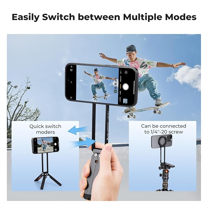 K&F CONCEPT Magnetic Phone Tripod Stand, 23N Strong Magnetic Mini Tripod Aluminium Alloy Pocket Selfie Stick, Mag Safe Phone Holder Compatible with iPhone 17 16 15 14 13 12 Series.