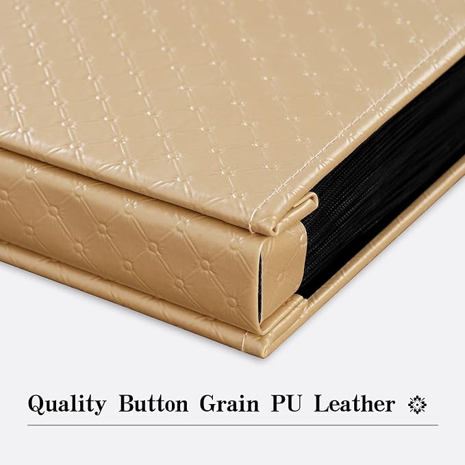 Mublalbum Small Photo Album 4x6 100 Photos Leather Cover Picture Book with Horizontal Pockets for Baby Wedding Anniversary and Family (Gold)