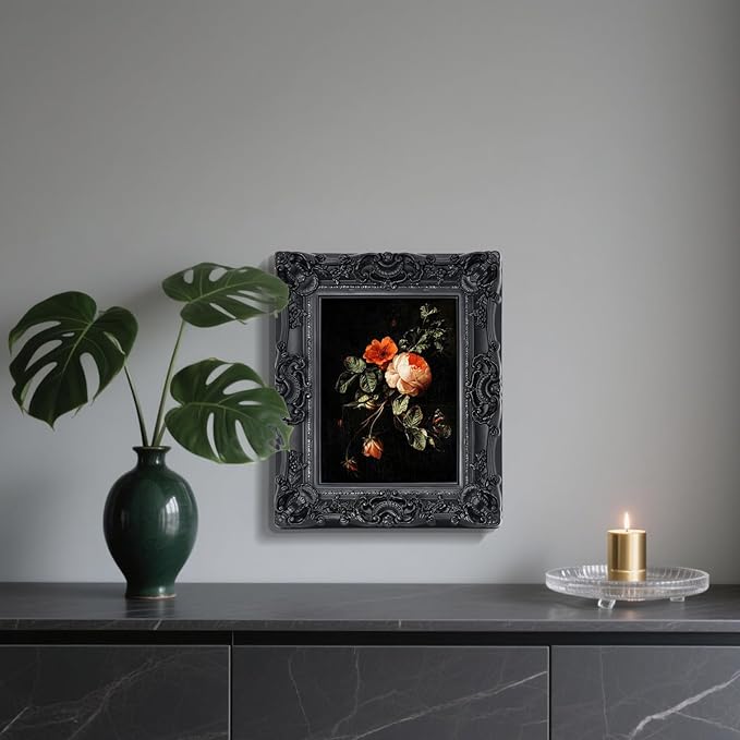 Black 6X8 Vintage Picture Frame, Gothic Ornate Antique Style with Real Glass, 6 X 8 Photo Frame for Wall or Tabletop, Home Decor