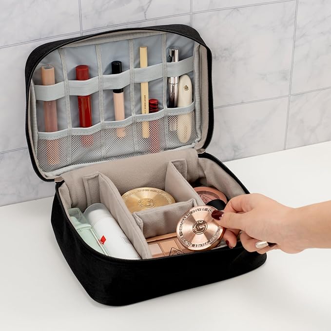 Cable Organizer bag for women or men,Electronic Accessories Carry Case Portable Waterproof Double Layers All-in-One Storage Bag for Cord, Charger, Phone, Earphone (Black)