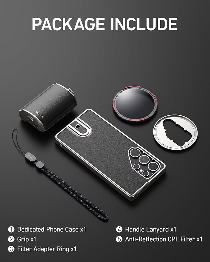 TELESIN Fun Shot Mastergrip Phone Camera Grip Photography Kit (Grip + Phone Case + 67mm CPL Filter Lens) for Samsung Galaxy S25 Ultra, Comfort Ergonomic Professional Master Handle Holder