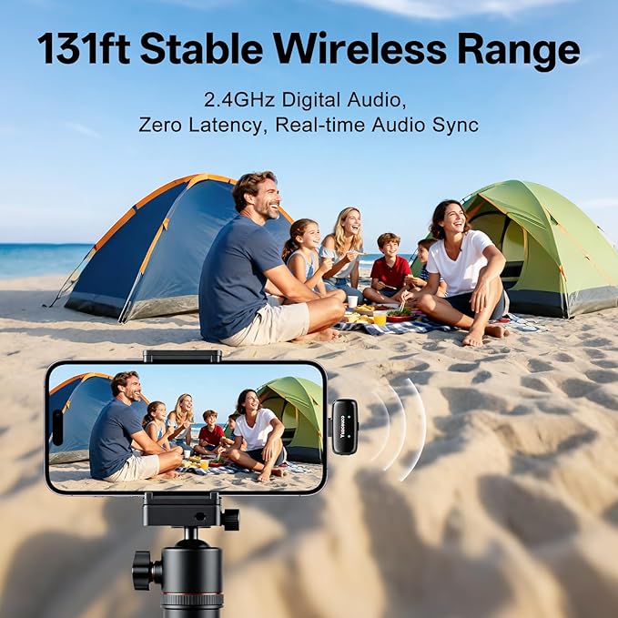 Mini Wireless Lavalier Microphone for iPhone ipad Android, Noise Reduction and Mute, 33h Charging Case, AI Voice Changer, 131FT Range, Mini Lapel Mic for Video Recording, Vlogging, YouTube