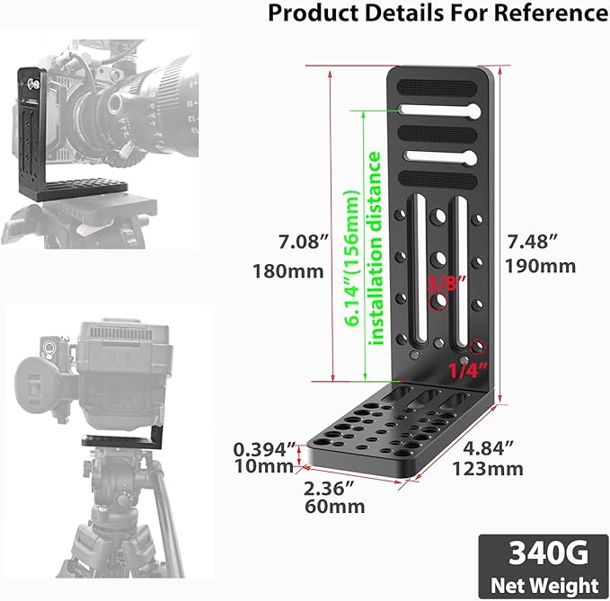 DINESK Camera L Bracket,Universal Vertical Camera Mount Horizontal Switching Tripod Quick Release Plate Compatible with Canon Nikon Sony 4K Video Fujifilm DJI Stabilizer Monopod (Long Version)