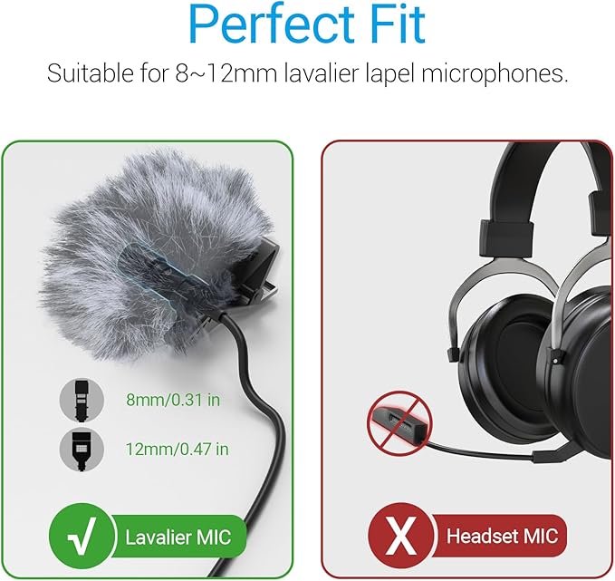 Cubilux Furry Windscreen & Foam Cover Set for Lavalier Lapel Microphone, Muff Windshield Windjammer Deadcat， Wind Muff & Dead Cat Set for Mini Clip-On Lav MIC, 5-Pack of Each
