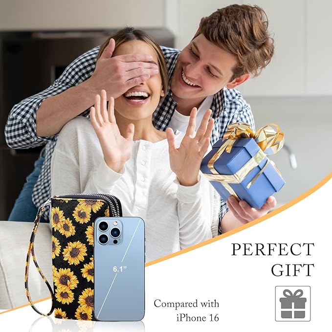 Cellphone Wallet for Women Dual Zipper Long Purse with Removable Wristlet