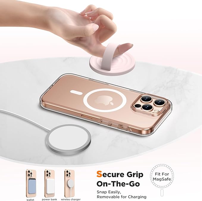 Magnetic Phone Grip Ring Holder, Liquid Silicone Magnet Cell Phone Grip Finger Loop, Compatible with Magsafe, Back of Phone for iPhone 17/16/15/14/13/12 Series, Lovely Pink