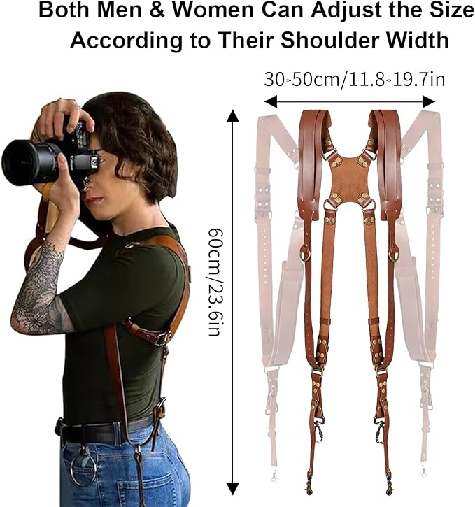 KINGTAIXIN Camera Harness, Dual Camera Harness for Photographers, Leather Camera Strap for Two-Cameras for DSLR/SLR Strap