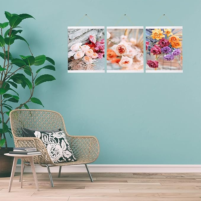 YK Artwood Picture Frame, 16 inch White Magnetic Poster Hanger, 3 Pack, for Wall Art Pictures Photos Prints Maps, Damage Free, Wide Compatibility, Wood Grain Finish