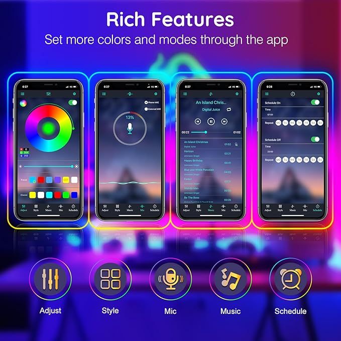 FBZ 60Ft Led Rope Lights, Flexible Neon Lights Control with App/Remote, Multiple Modes, IP65 Outdoor RGB Waterproof, Music Sync Gaming Light Strip for Bedroom Decor