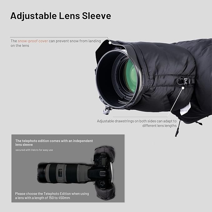 PGYTECH Camera Cold-Proof Warm Cover, Winter Cover Protector, Adjustable Snowproof and Waterproof Camera Lens Sleeve