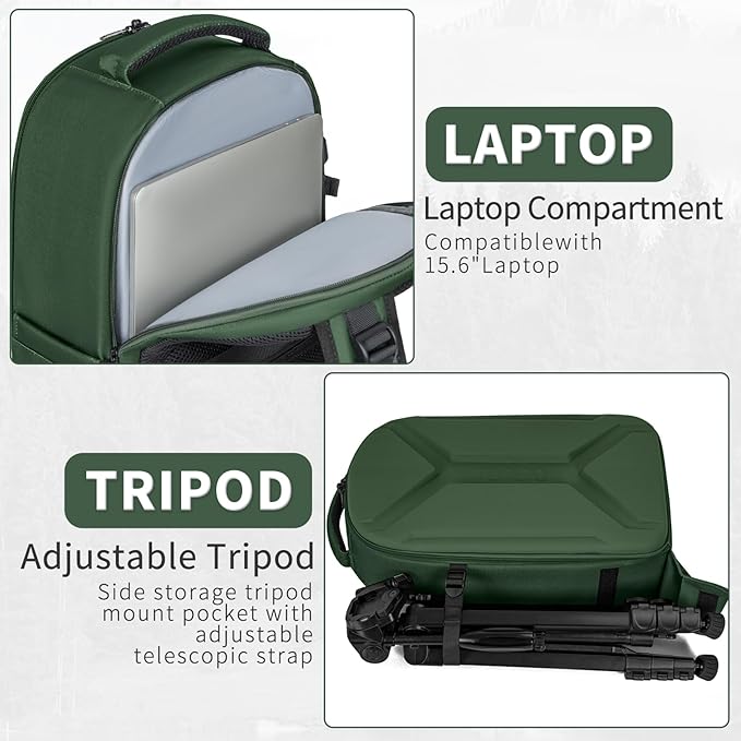 Camera Backpack, Hardshell DSLR Photography Camera Bag with Rain Cover, Waterproof Hard Shell Camera Case with Tripod Holder & 15.6" Laptop Compartment Compatible with Canon/Nikon/Sony/DJI Mavic Drone
