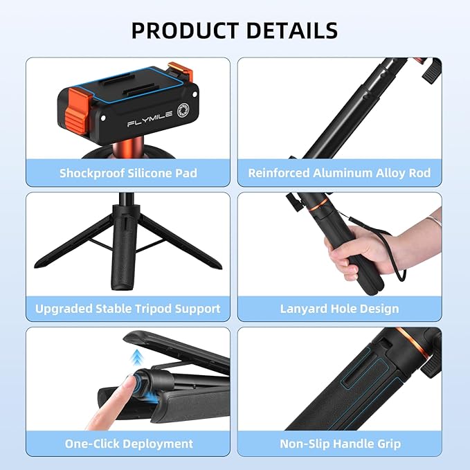 Flymile 21" Action 6 Camera Tripod, Magnetic Quick Release Adapter Selfie Stick Extended Pole Handle Grip with 360° Ball Head & Cold Shoe Mount, Mini Table Desk Tripod for DJI Osmo Nano Accessories
